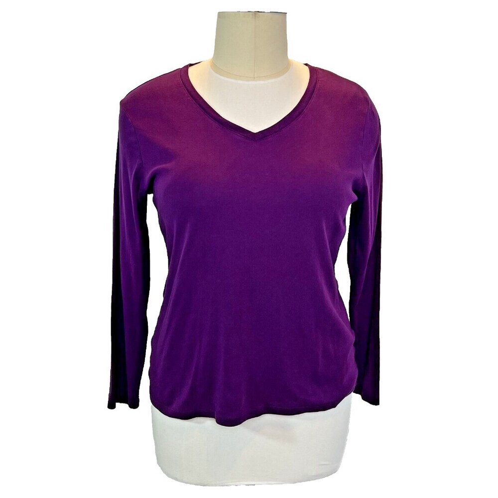 Merona | Women's 2X Long Sleeve Tee Shirt Deep Purple V-Neck Cotton